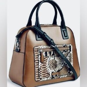 NWT | Vera Bradley Bowler Satchel Handbag | Coffee Brown with Python Print